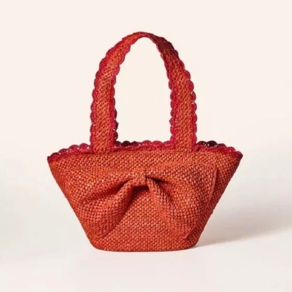 Kate Spade x Target Raffia Bow Tote Red - Picture 1 of 3